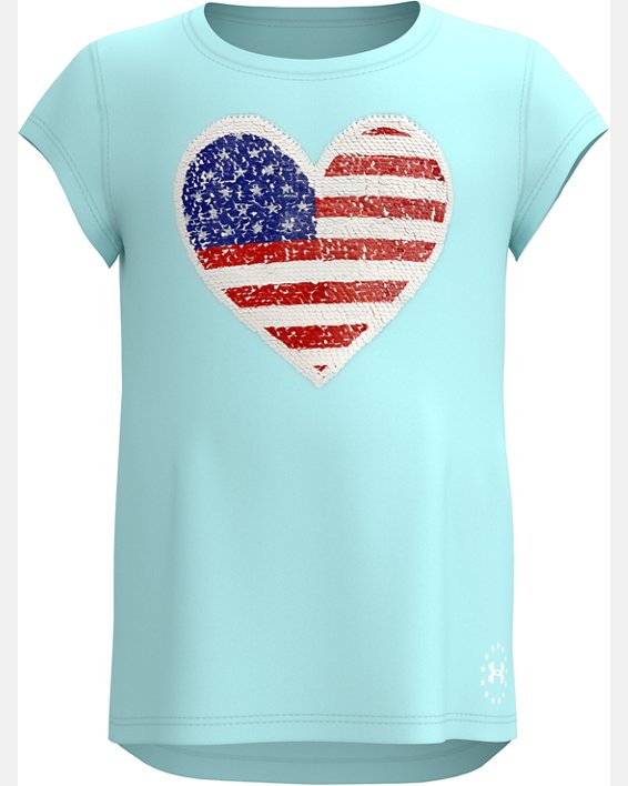 Girls' Pre-School UA Americana Heart Short Sleeve, Blue, pdpMainDesktop image number 0